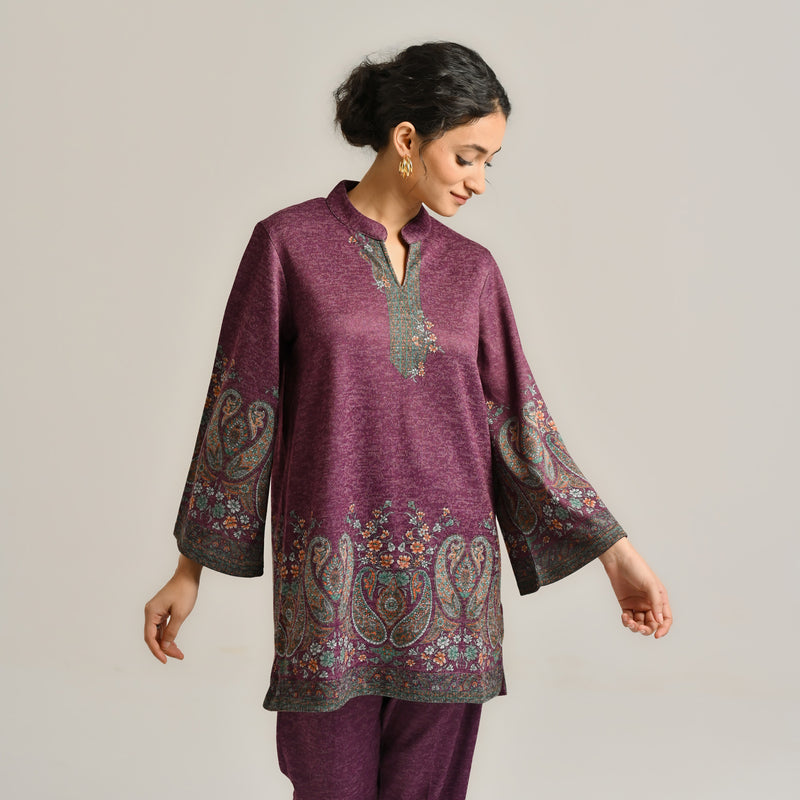 Wine Kashmiri Inspired Contemporary Woollen Kurta