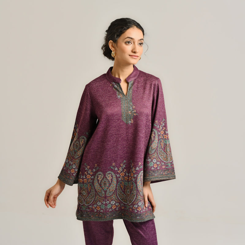 Wine Kashmiri Inspired Contemporary Woollen Kurta