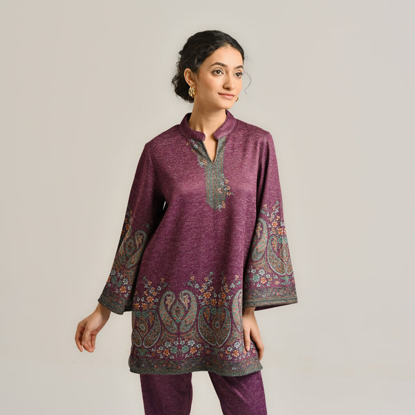 Wine Kashmiri Inspired Contemporary Woollen Co-ord Set