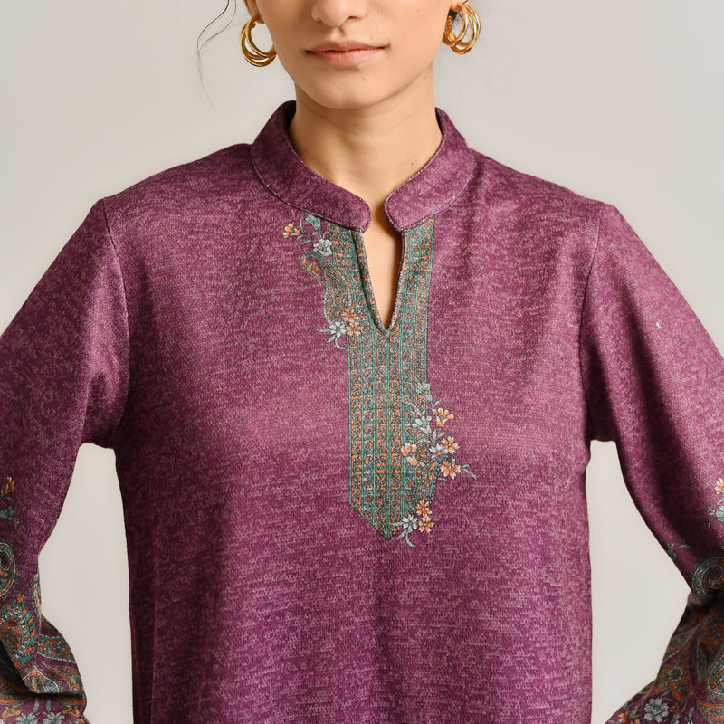 Wine Kashmiri Inspired Contemporary Woollen Kurta