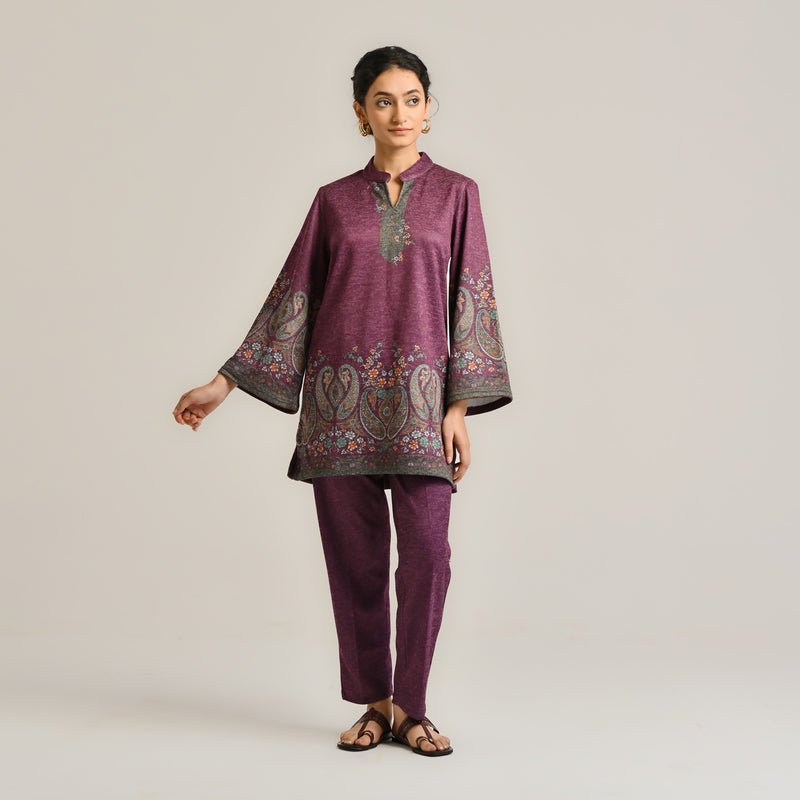 Wine Kashmiri Inspired Contemporary Woollen Kurta