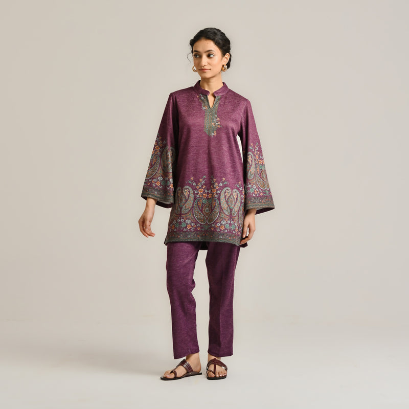 Wine Kashmiri Inspired Contemporary Woollen Kurta