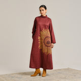 Maroon Sunflower Statement Woollen Winter Dress