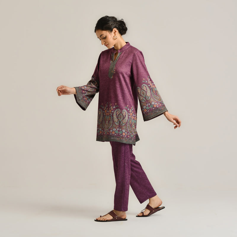 Wine Kashmiri Inspired Contemporary Woollen Kurta