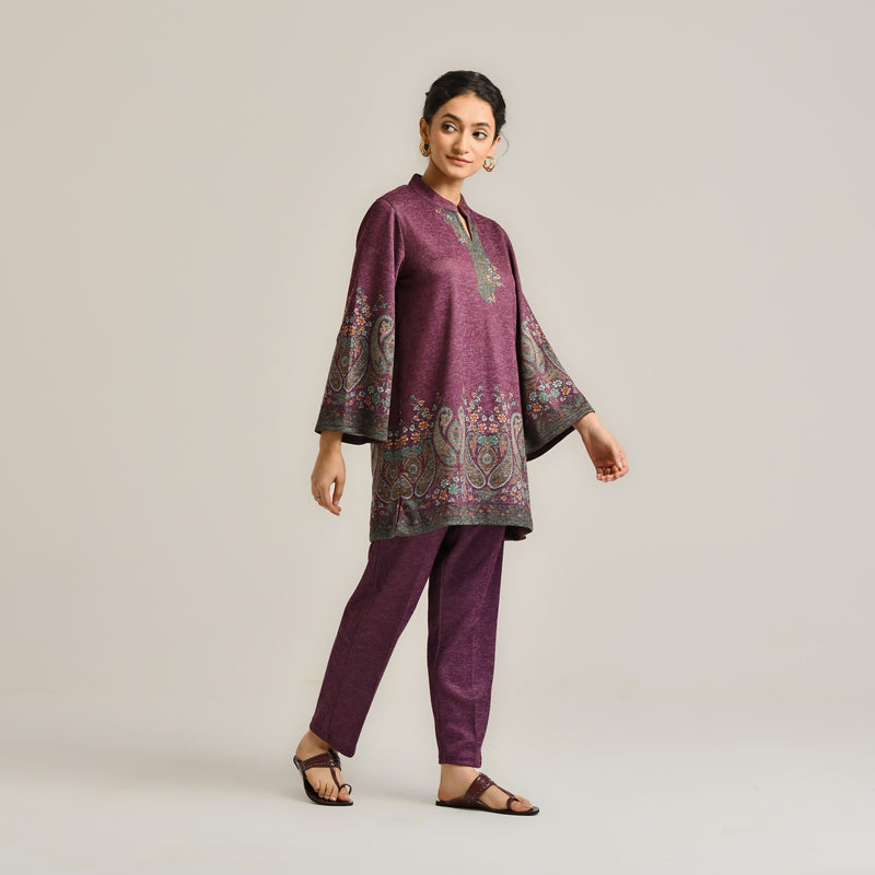 Wine Kashmiri Inspired Contemporary Woollen Kurta