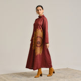 Maroon Sunflower Statement Woollen Winter Dress