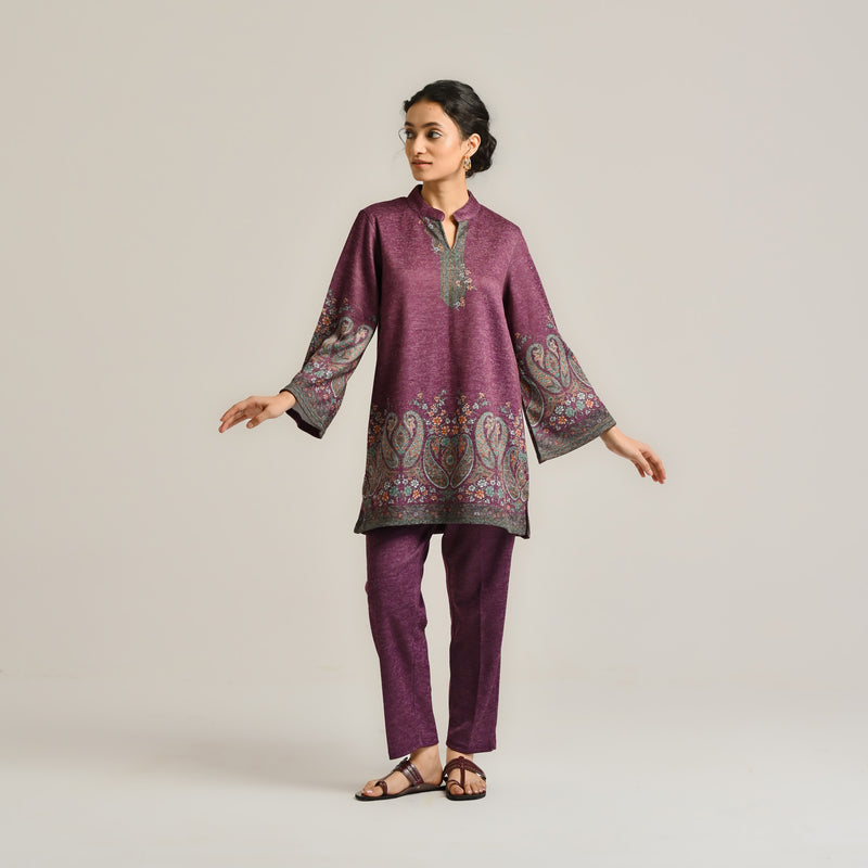 Wine Kashmiri Inspired Contemporary Woollen Kurta