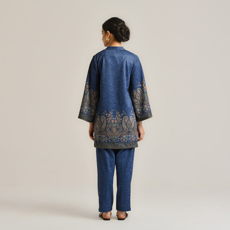 Blue Kashmiri Inspired Contemporary Woollen Co-ord Set