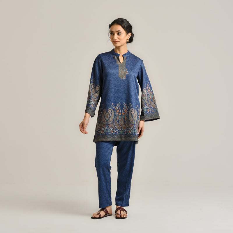 Blue Kashmiri Inspired Contemporary Woollen Co-ord Set