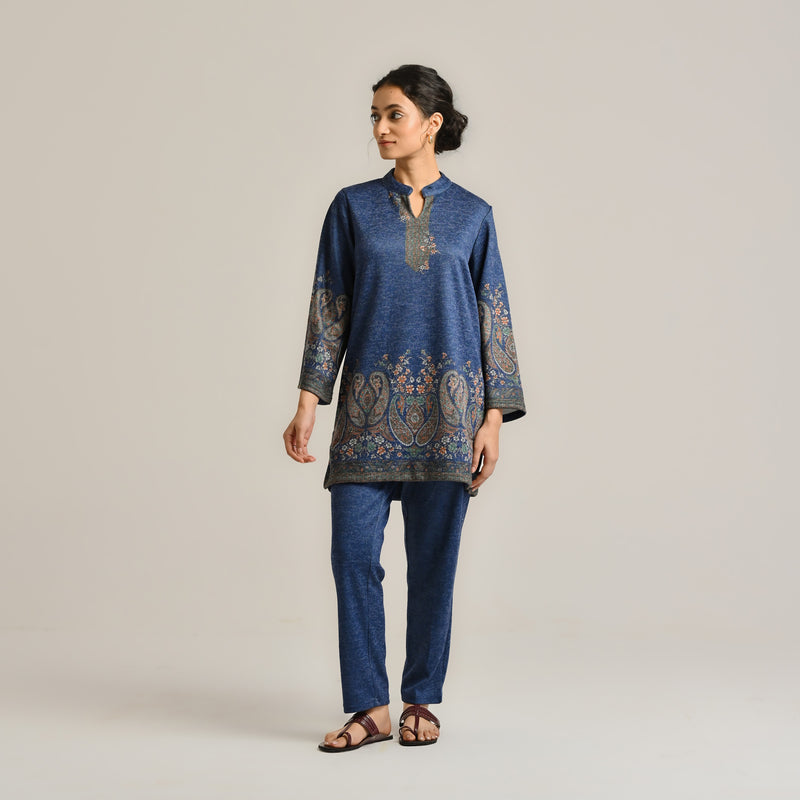 Blue Kashmiri Inspired Contemporary Woollen Co-ord Set