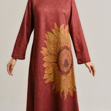 Maroon Sunflower Statement Woollen Winter Dress