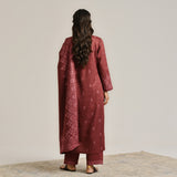 Maroon Contemporary Embroidered Woollen Kurta Set with Dupatta