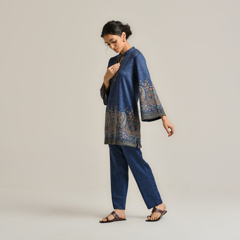 Blue Kashmiri Inspired Contemporary Woollen Co-ord Set