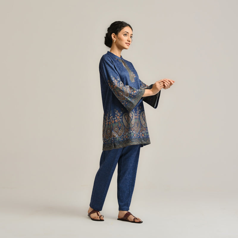 Blue Kashmiri Inspired Contemporary Woollen Co-ord Set