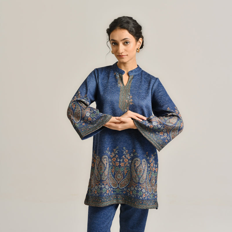 Blue Kashmiri Inspired Contemporary Woollen Co-ord Set