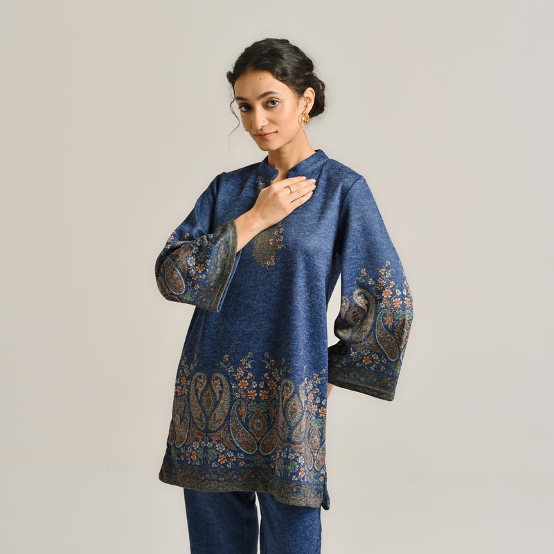 Blue Kashmiri Inspired Contemporary Woollen Co-ord Set