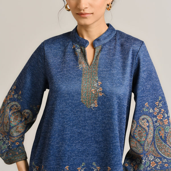 Blue Kashmiri Inspired Contemporary Woollen Kurta