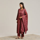 Maroon Contemporary Embroidered Woollen Kurta Set with Dupatta