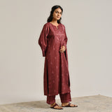 Maroon Contemporary Embroidered Woollen Kurta Set with Dupatta