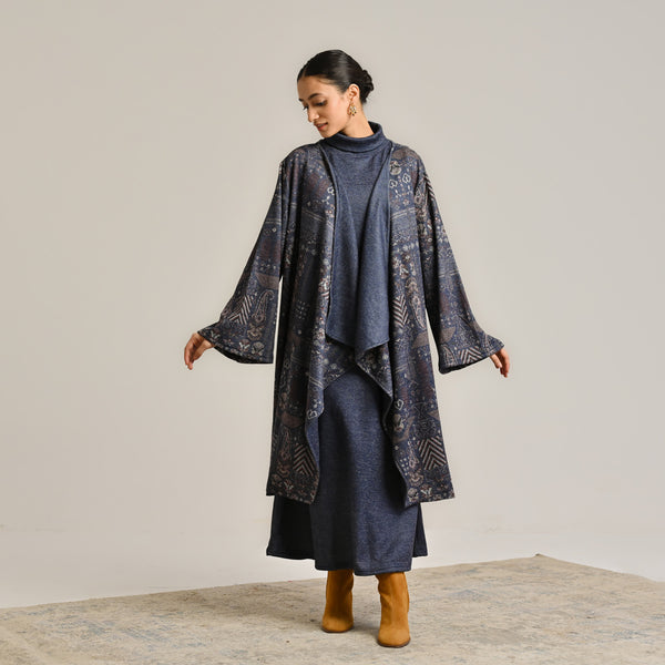 Blue Woollen Winter Dress with Shrug