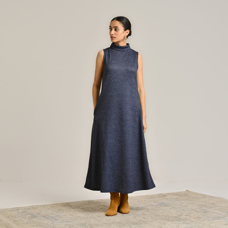 Blue Woollen Winter Dress with Shrug