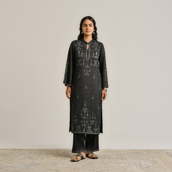 Black Contemporary Woollen Kurta Set