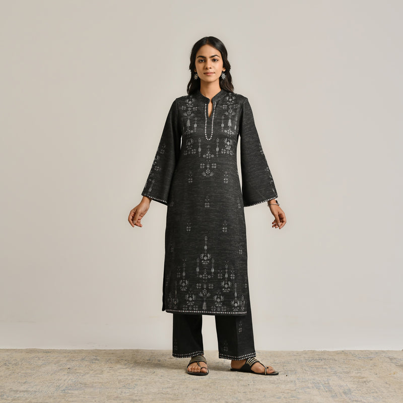 Black Contemporary Woollen Kurta