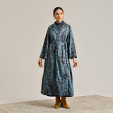 Blue Woollen Statement Trench Coat with Belt Detail