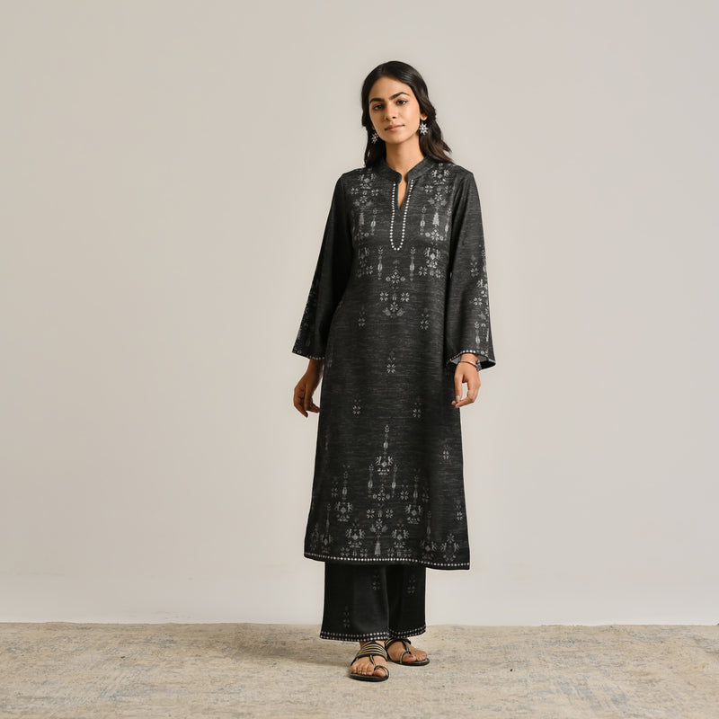 Black Contemporary Woollen Kurta