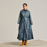 Blue Woollen Statement Trench Coat with Belt Detail