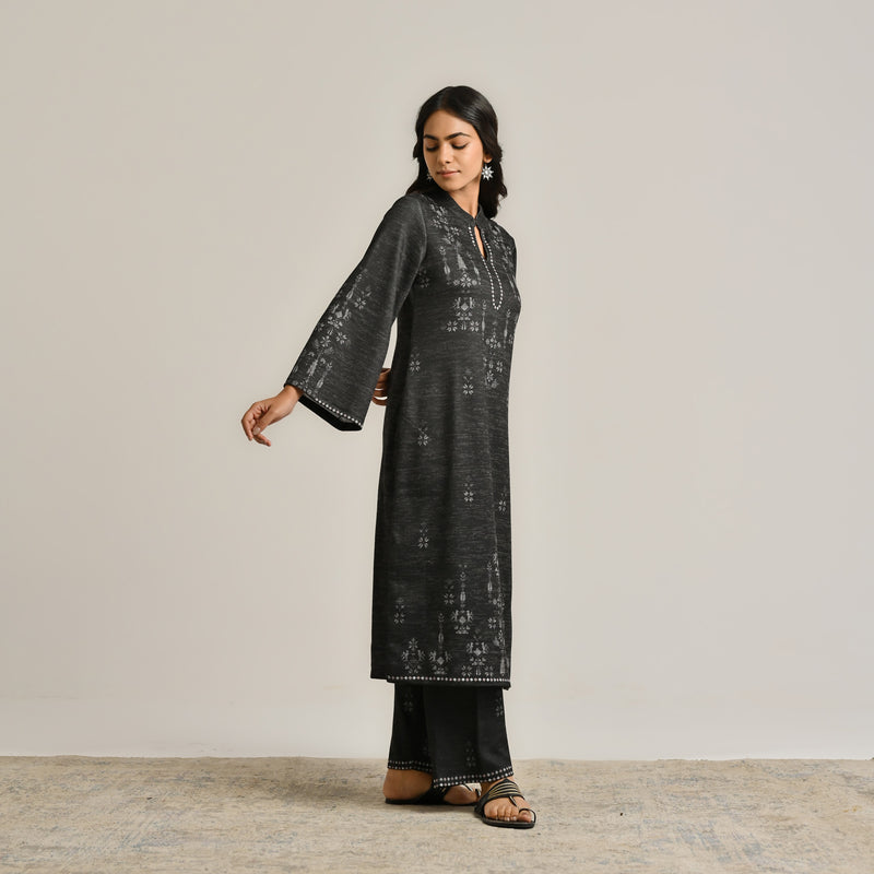 Black Contemporary Woollen Kurta