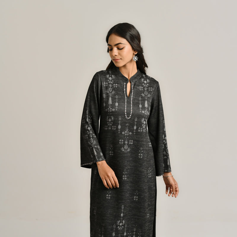 Black Contemporary Woollen Kurta Set