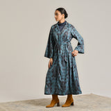 Blue Woollen Statement Trench Coat with Belt Detail