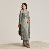 Grey Contemporary Embroidered Woollen Kurta Set with Dupatta