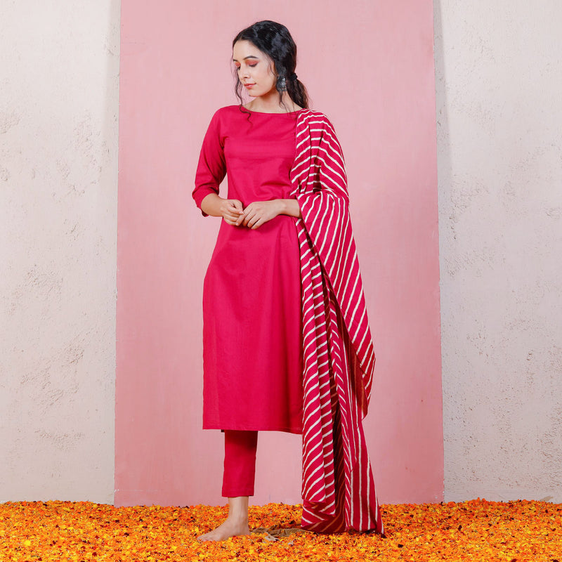 Buy Rangun Women's Straight Fit Cotton Kurta with Trouser Pants and Dupatta  (Pink Color ,KPD13PINK) Online at Best Prices in India - JioMart.