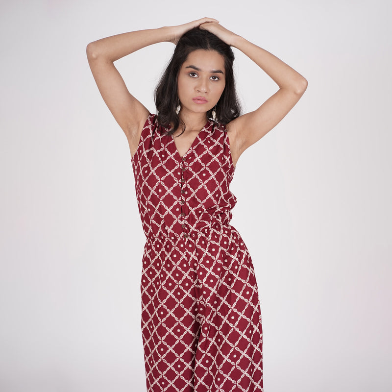 Maroon Front Buttoned Jumpsuit