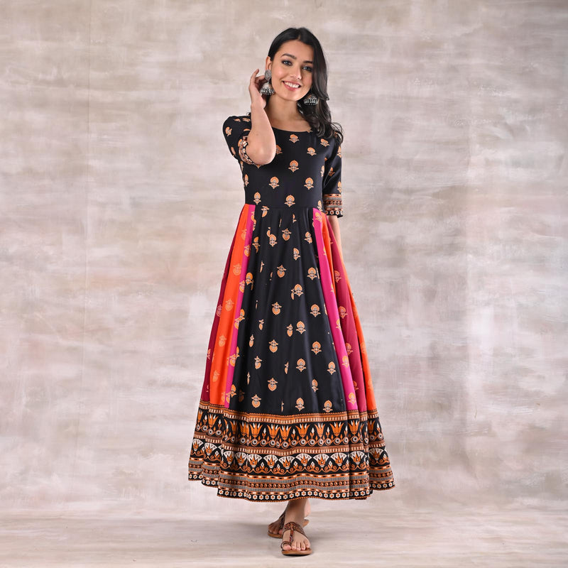 Black Multicoloured Kalidaar Dress