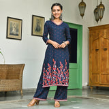 Indigo V Neck Polka Kurta Pant Co-ord Set for Women