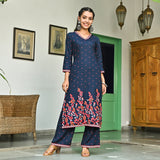 Indigo V Neck Polka Kurta Pant Co-ord Set for Women