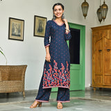 Indigo V Neck Polka Kurta Pant Co-ord Set for Women