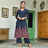 Indigo V Neck Polka Kurta Pant Co-ord Set for Women