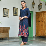 Indigo V Neck Polka Kurta Pant Co-ord Set for Women