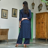 Indigo V Neck Polka Kurta Pant Co-ord Set for Women