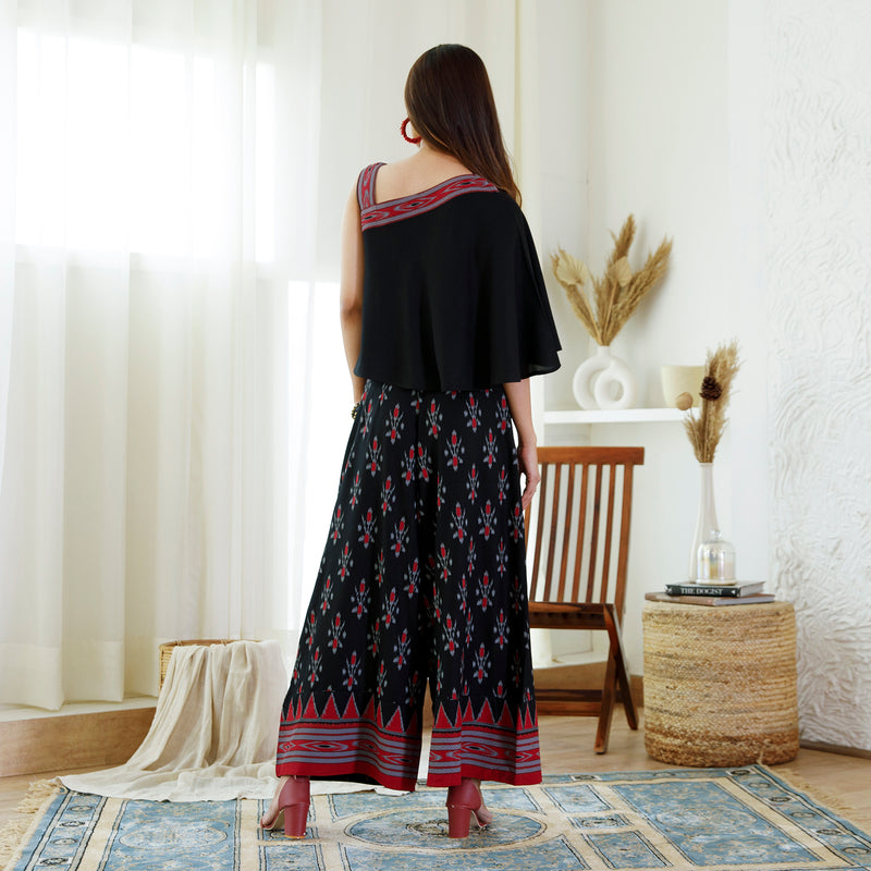 Black Ikat Printed Top Palazzo Set