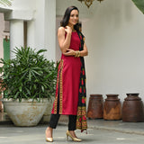 Maroon Halter Neck Kurta Set With Side Tie up Detail